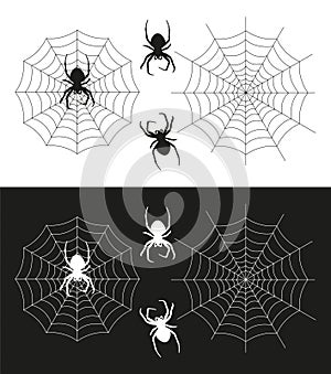 Spider silhouette and a spider web illustration