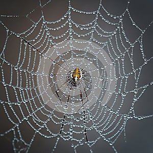 A spider sits in the center