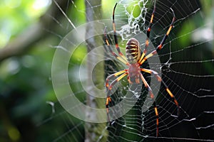 spider trapping and feeding on prey in its web