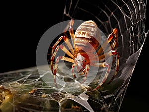 A spider weaving a cocoon over some captured prey