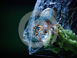 A spider weaving a cocoon over some captured prey