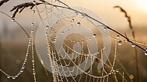 Dew Drops on Spider Web in Early Morning Light