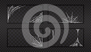 Spider web banners template for Halloween. Realistic spider web element. Halloween template poster with spider web