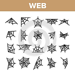 Spider Web, Cobweb Vector Linear Icons Set