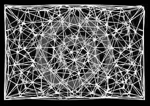 Spider web. Connected white lines on black background