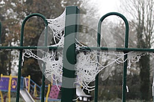 Spider web with early made large in freezing fog