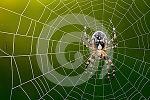 Spider web on green background captures high quality image