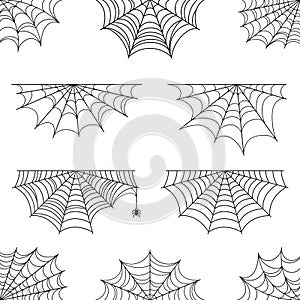 Spider web for Halloween. Set of Halloween cobweb, frames and borders. Halloween elements for decoration. Hand drawn spider web or