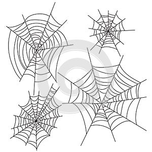 Spider web halloween vector decorations set. Cobweb party design elements.