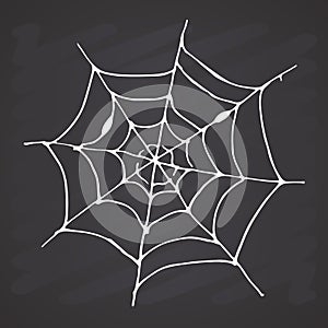 Spider web Hand drawn sketched web vector illustration on chalkboard background