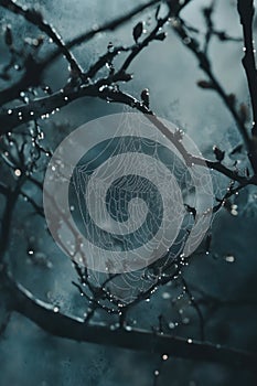 Spider web on tree branch