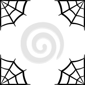Spider web icon. Spider web frame. Cobweb vector silhouette. Spiderweb clip art. Flat vector illustration.