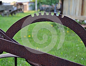 Spider web inside a rusty steel part.