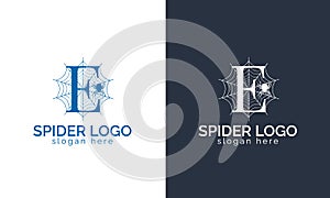 Spider web Letter E Logo design template