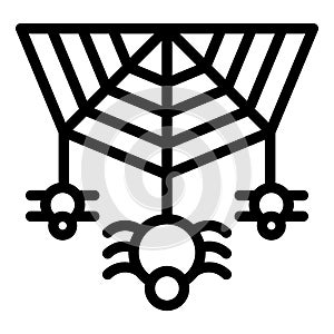 Spider on the web line icon. Cobweb with the spider vector illustration isolated on white. Arachnid outline style design