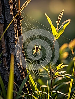 Spider And The Web In The Nature Place