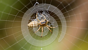 Spider in web with prey, depicting wildlife and nature\'s food chain Generative AI photo