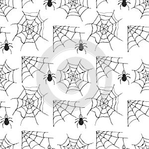 Spider web seamless pattern vector illustration. Hand drawn sketched web background