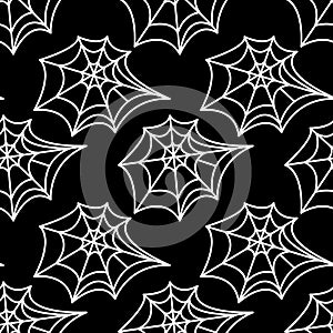 Spider web seamless pattern. Vector illustration isolated on white background. Halloween texture