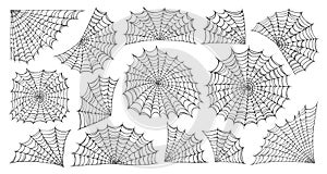 Spider web set isolated on white background. Halloween cobweb frames. Vector illustration
