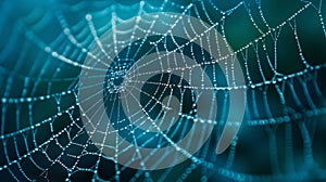 A spider web is shown in a blue and green colour scheme