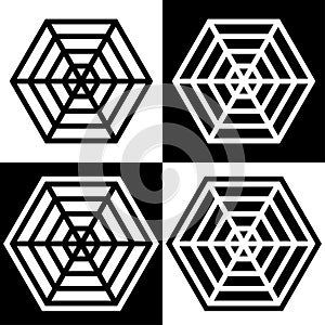 Spider web symbols icons signs logos simple black and white colored set