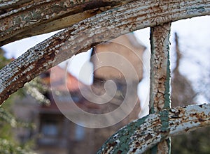 Spider webs in front of an old hunting lodge, Jelenia Gora, Poland