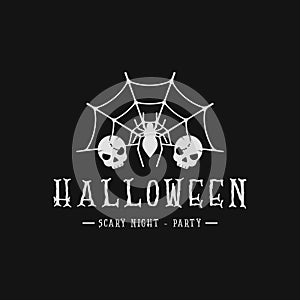 spider webs and skull halloween logo vintage vector illustration template icon design