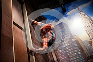 Spiderman Marvel comics in Madame Tussauds Wax museum in Amsterdam, Netherlands