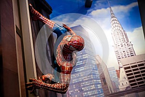 Spiderman Marvel comics in Madame Tussauds Wax museum in Amsterdam, Netherlands