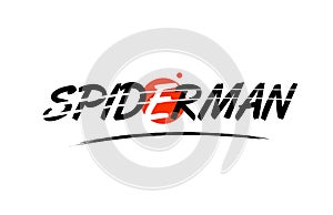 spiderman word text logo icon with red circle design