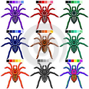 Spiders Tarantulas Set of 9 Colors