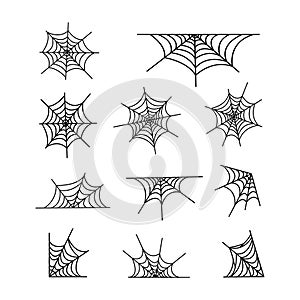 Spiderweb set vector illustration isolated on white background.