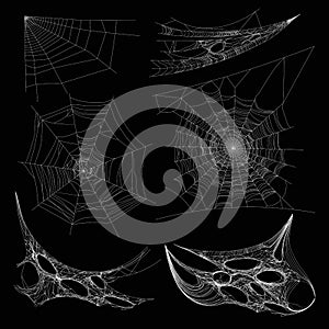 Spiderweb or spider web cobweb on wall corner vector isolated icons
