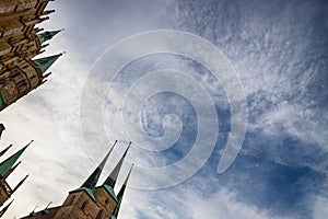 Spiers and sky. City center. Erfurt, Germany photo