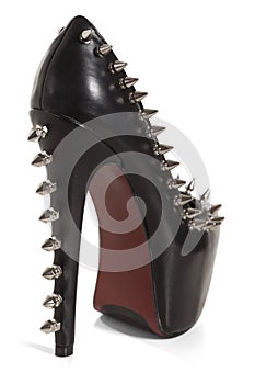 Spike on black high heel shoes