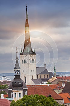 Spike of St Olaf Oleviste Church . Tallinn, Estonia