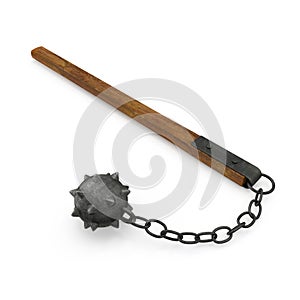Spiked Flail on white. 3D illustration