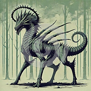 Spiked Insectoid Creature in a Mysterious Forest photo
