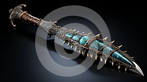 Spiked Magic Sword With Blue Stones - Realistic And Hyper-detailed Renderings