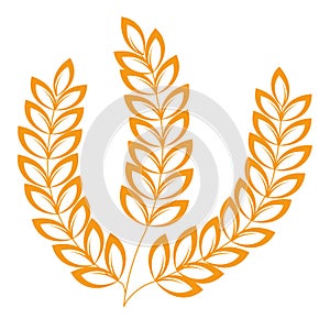 Spikelets isolated icon, wheat or barley, heraldic logo