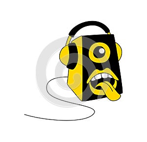 Spiker in headphones with mouth shouting, broadcasting isolated cartoon character.