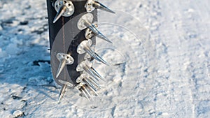 Spikes of an ice speedway motorbike