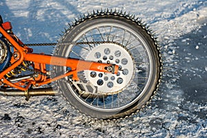 Spikes of an ice speedway motorbike
