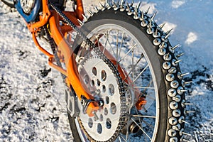 Spikes of an ice speedway motorbike