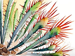 Spiky Cactus Needles in Watercolor
