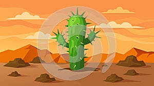 A spiky cactus thriving in harsh desert conditions as a symbol of resilience in rough environments.. Vector illustration