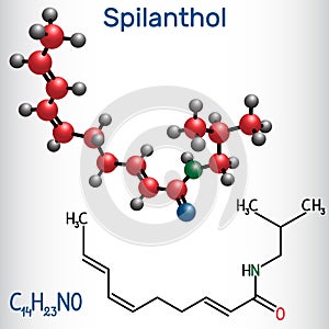 Spilanthol molecule. It is a fatty acid amide, is used for the local anesthetic properties and in cosmetology. Structural