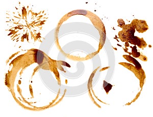 Spilled coffee with drops and splashes, round imprints from a cup