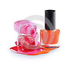 Spilled colored nail polish as sample of cosmetics product